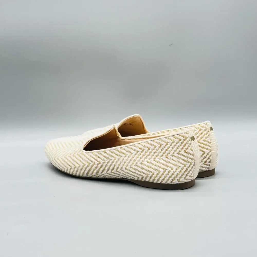 Birdies Shoes Womens 10 Beige Woven Chevron Loafer Flats Slip On Comfort Casual